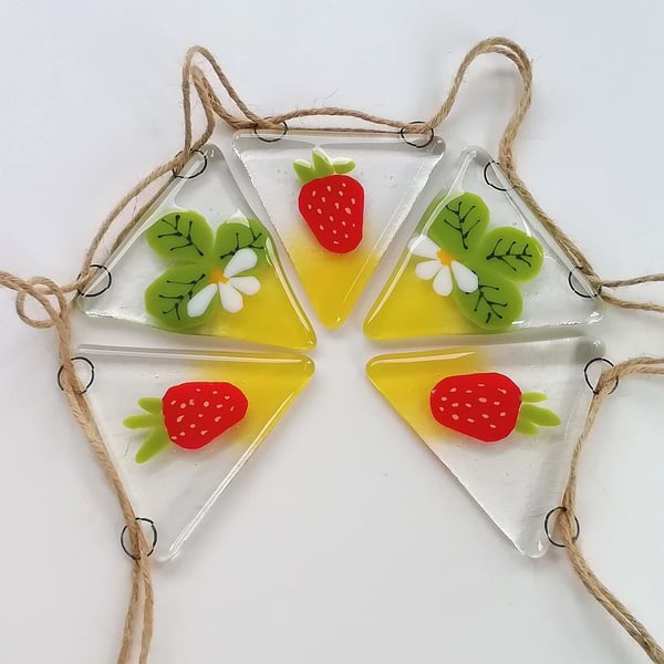 Strawberry Fused Glass Bunting: Handmade Garden Garland