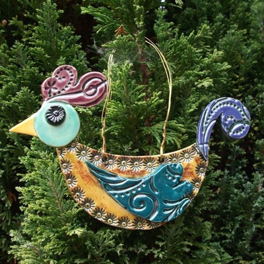 Patterned bird - ceramic decoration