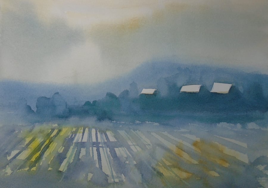 Ingleby plantation - Waterlogged field (PURE ORIGINAL WATERCOLOUR)