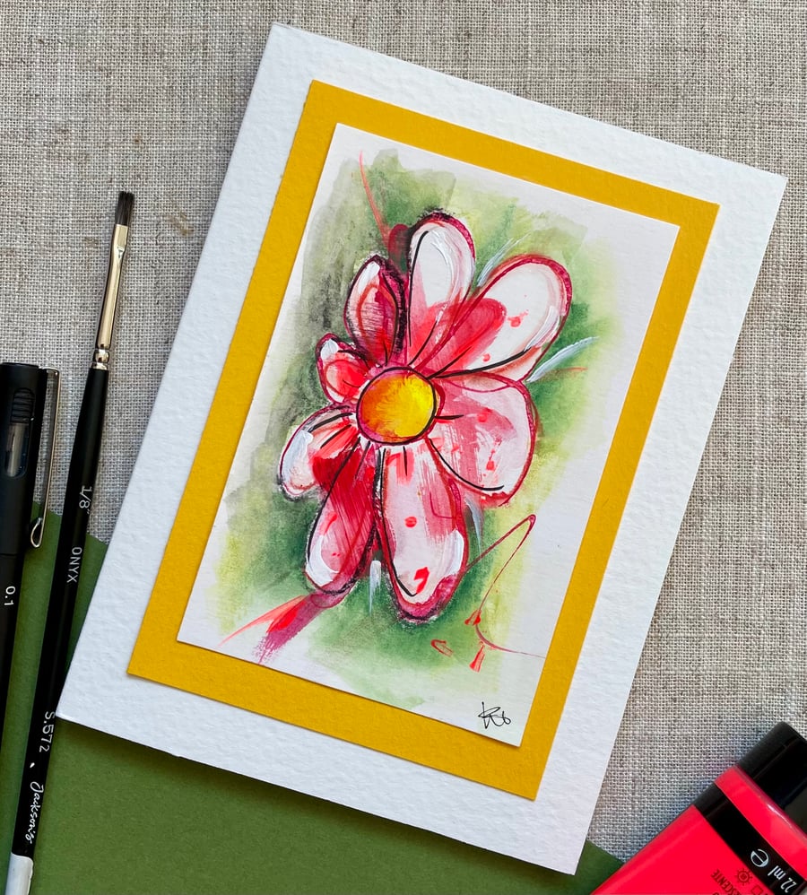 Hand painted blank card, floral abstract original art card.