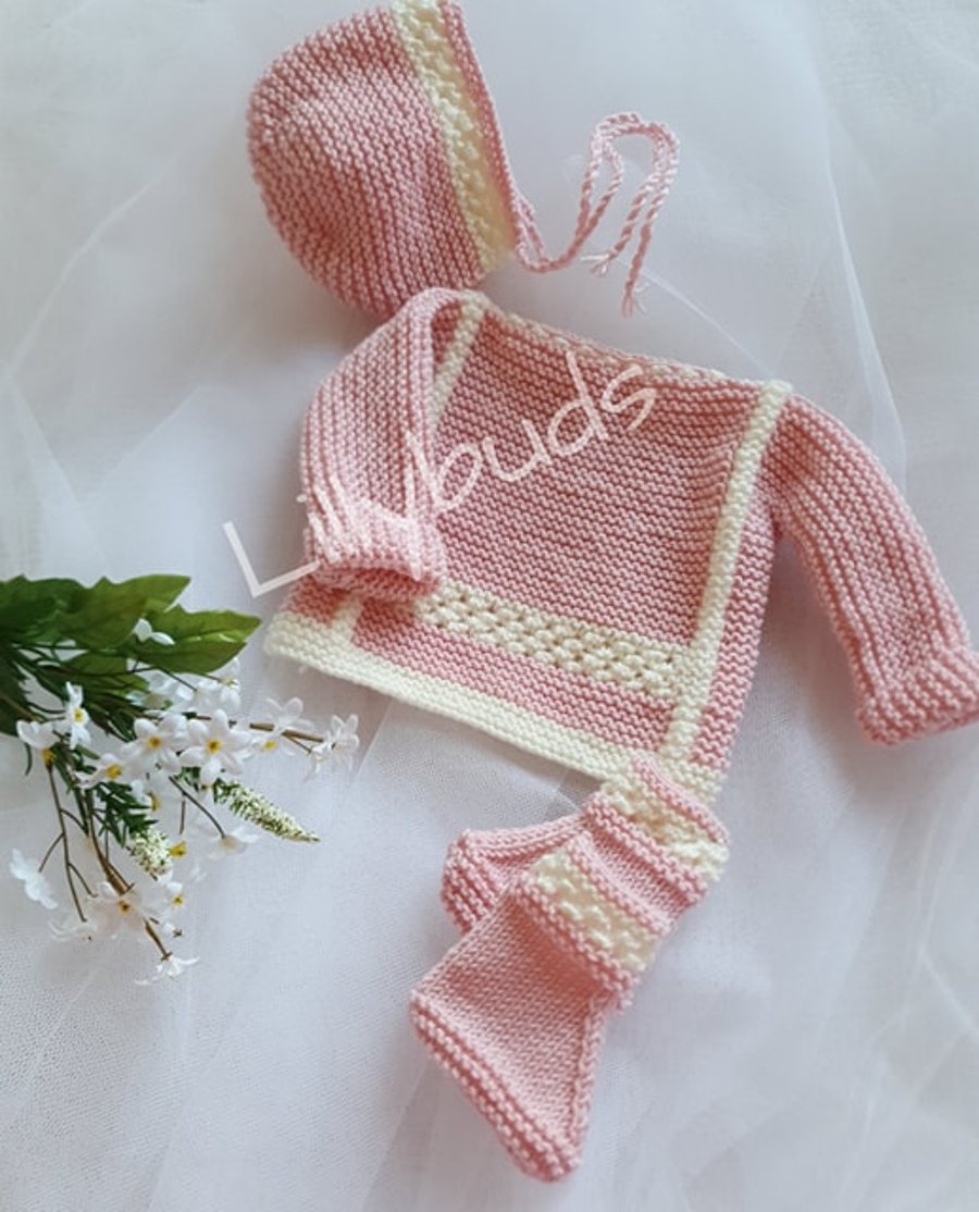 Knitting pattern for Phoebe baby set. Baby knitting pattern
