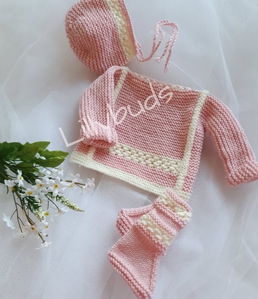 Knitting pattern for Phoebe baby set. Baby knitting pattern