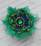 Small Emerald Green Lace Gordon Tartan Crystal Whimsy Brooch Pin