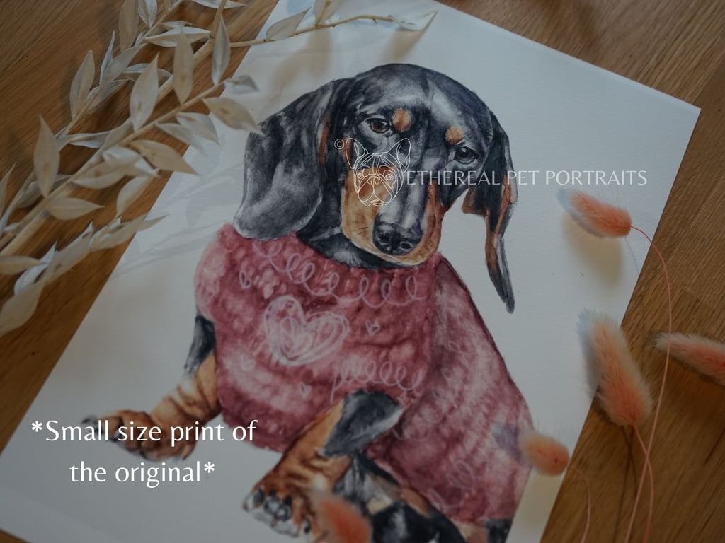  Dachshund Watercolor Print - Dog in Jumper - Pet Wall Art - Gift for Dog Lover