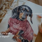  Dachshund Watercolor Print - Dog in Jumper - Pet Wall Art - Gift for Dog Lover