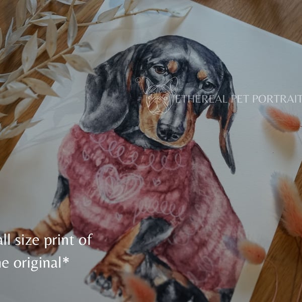  Dachshund Watercolor Print - Dog in Jumper - Pet Wall Art - Gift for Dog Lover