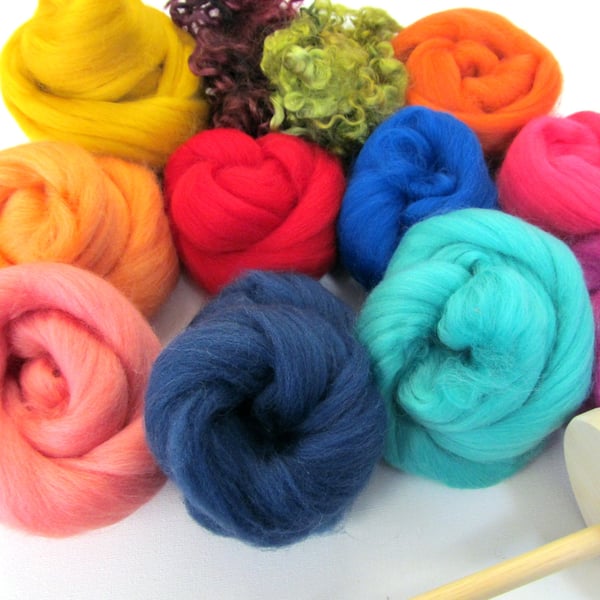Drop Spindle Kit Learn to Spin your own Yarn Gift Set 200g Wool Boxed 