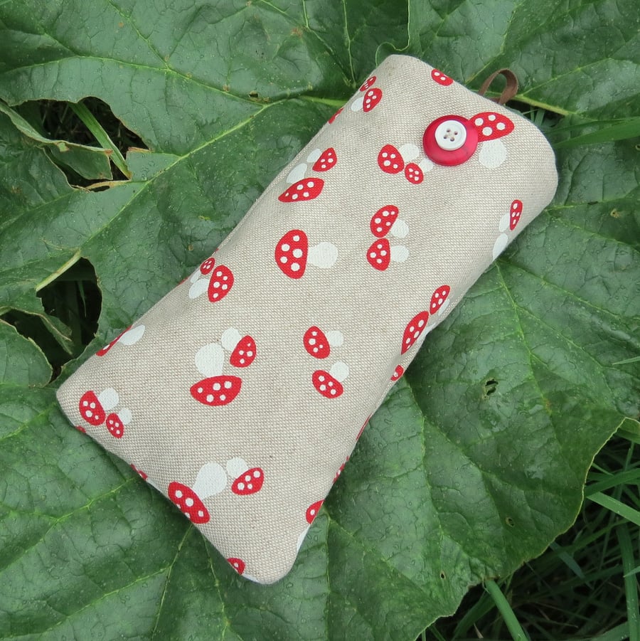 Toadstools.  A padded glasses sleeve.  Glasses pouch.