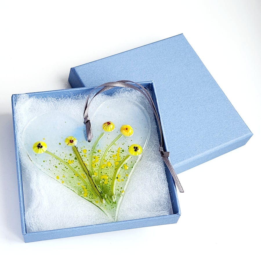 Fused Glass Floral Heart Suncatcher, Letterbox Gift
