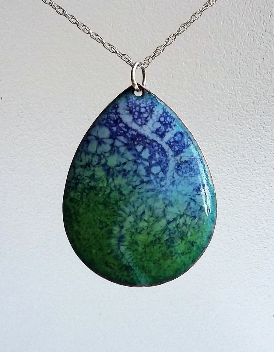 Teardrop “Batik” enamelled copper pendant 159