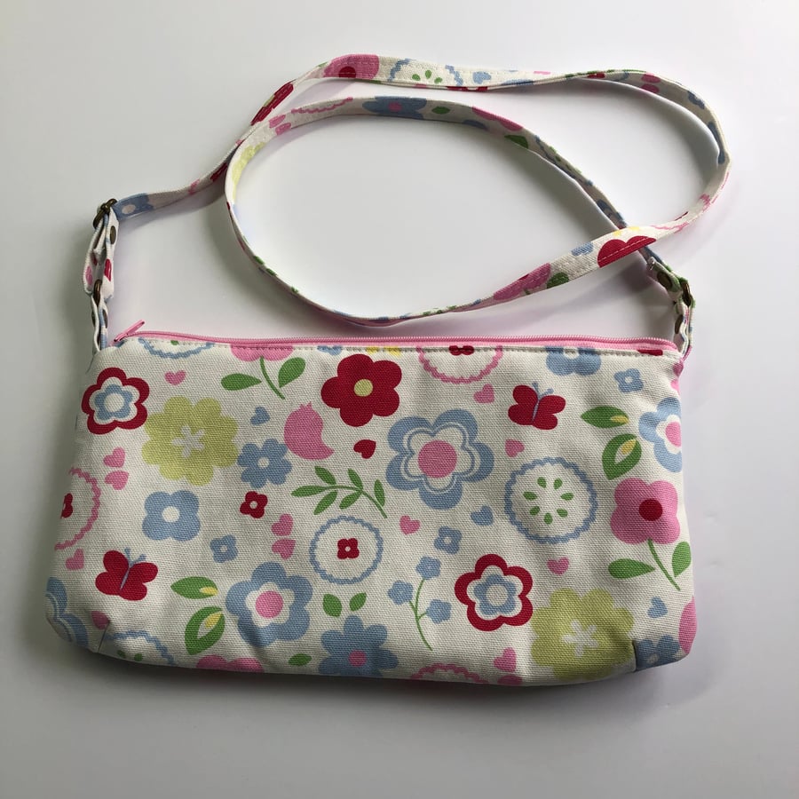 Small Floral Fabric Crossbody Bag with Adjustable Strap.
