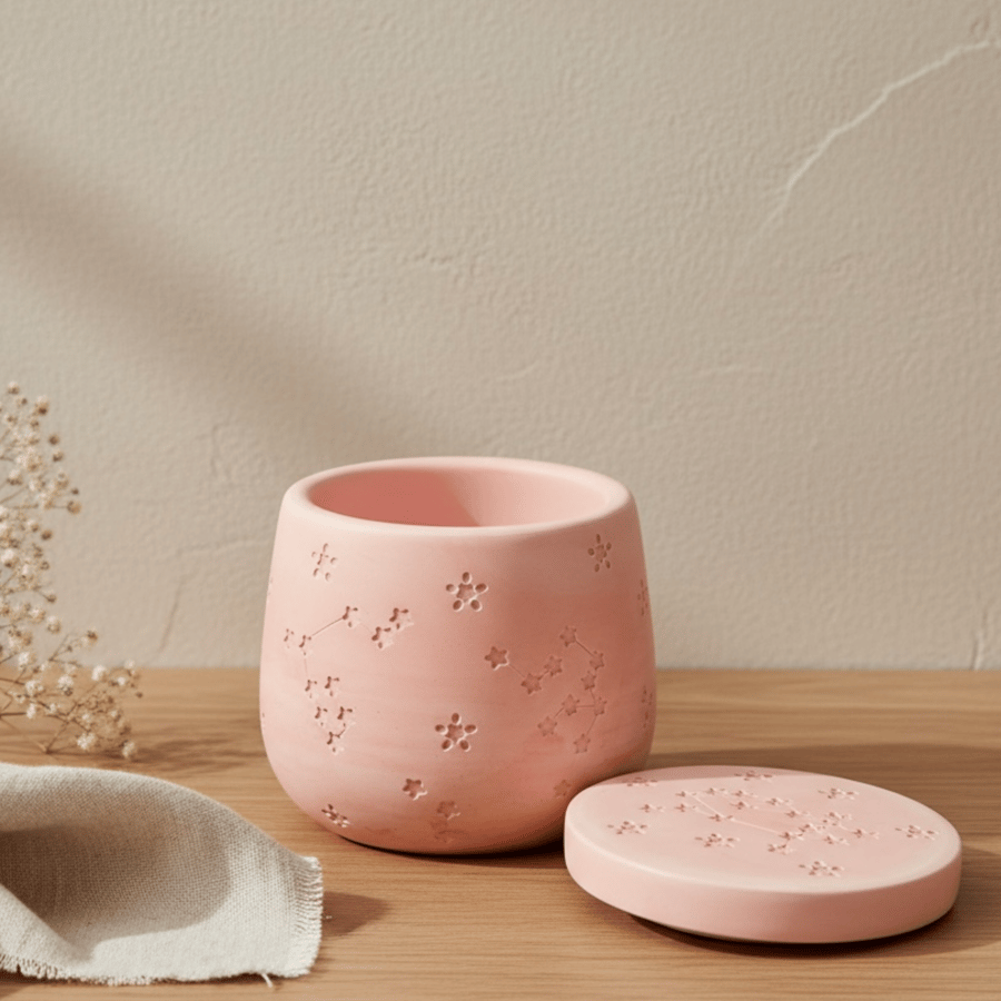 Flamingo Pink Marble Effect Jewellery Box with Star and Constellation Design