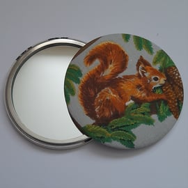 Squirrel Design Fabric Backed Pocket Mirror