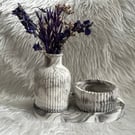 3 piece stripped vase, oval tray and stripped jar 