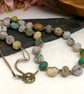 Crazy agate knotted cord green, yellow, brown and orange necklace, toggle clasp  - Image 2
