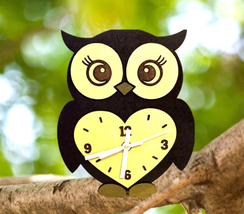 Owl wall clock - Handmade plywood multi-layered time piece