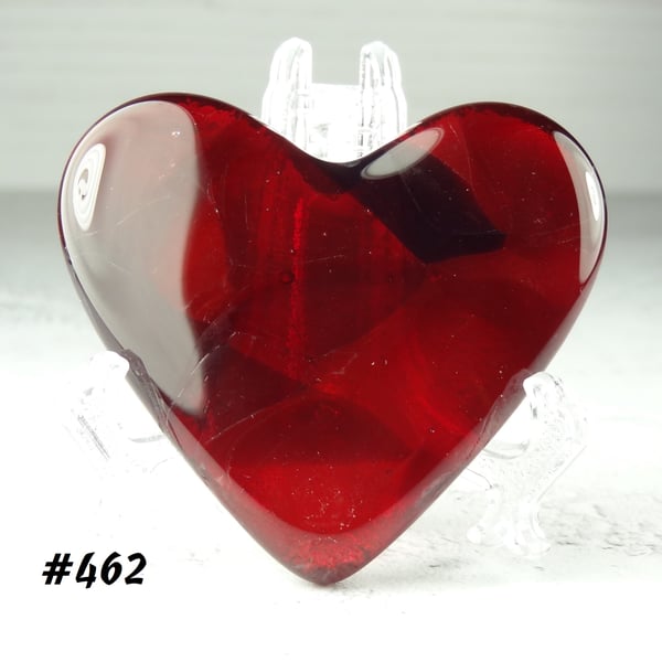 Red fused glass heart pocket hug with stand 5x4.5cm, handcrafted (462)