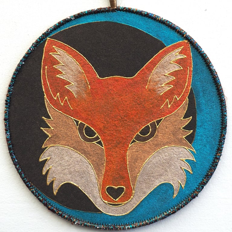 FXPM158 - Fox Mandala Wall Hanging-17.5cm diameter - Orange-Black-Turqoise-Gold