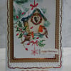 Handmade Christmas Card Happy Christmas Robins Bird House Tree Garden