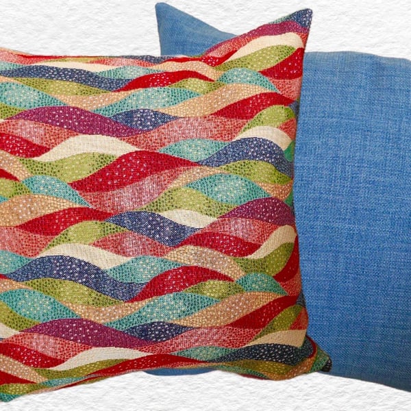 Cushion Cover: Tapestry Waves design Denim Blue reverse 17” (43cm)
