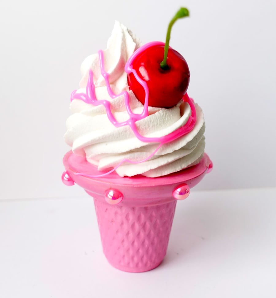  Fake Ice Cream Cone with pink sauce and cherry themed events, cake toppers