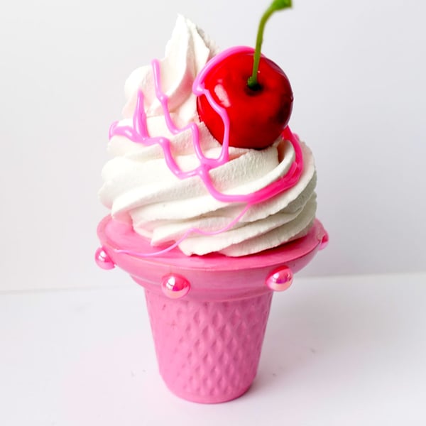  Fake Ice Cream Cone with pink sauce and cherry themed events, cake toppers