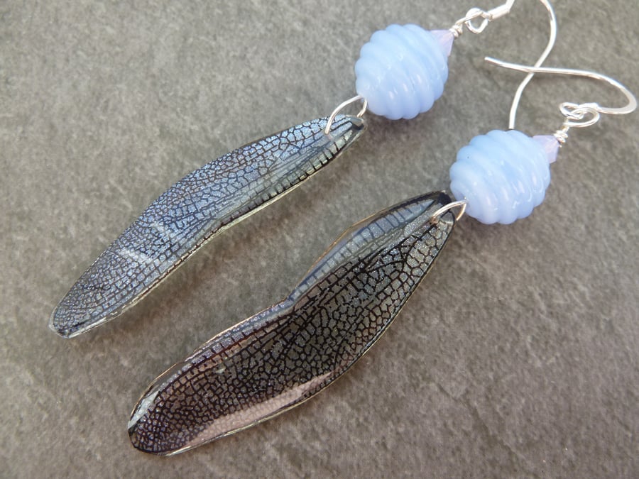 sterling silver, blue fairy wing earrings