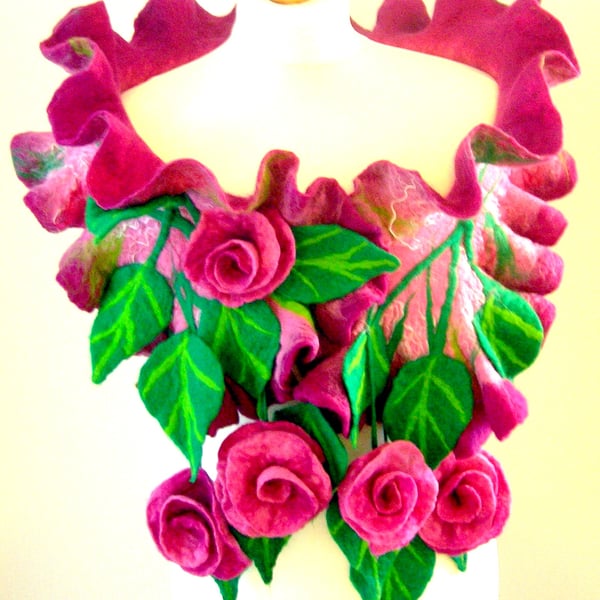 FELTED  SCARF ---100%MERINO WOOL- ROSES -