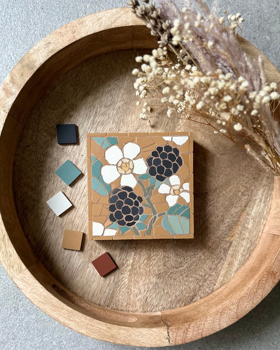 Mosaic Floral Art - Blackberry Mosaic Wall Plaque in Caramel