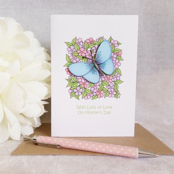Little Flowers & Blue Butterfly Mother’s Day Card