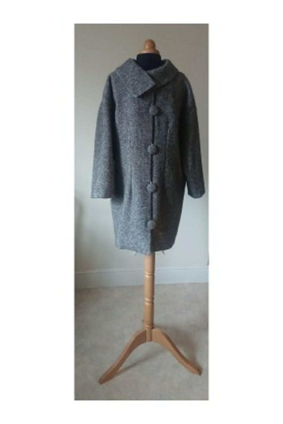 Wool tweed coat, sloppy teddy bear one size style