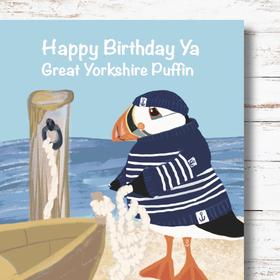 Birthday Card Funny cute Yorkshire puffins