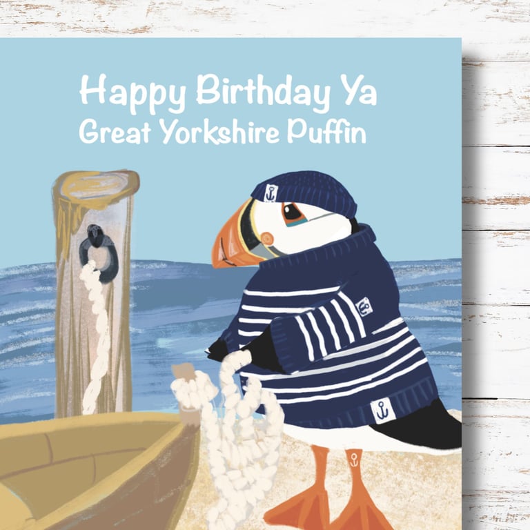 Birthday Card Funny cute Yorkshire puffins