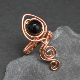 Copper wire black Agate ring .copper ring adjustable,wire wrapped copper ring