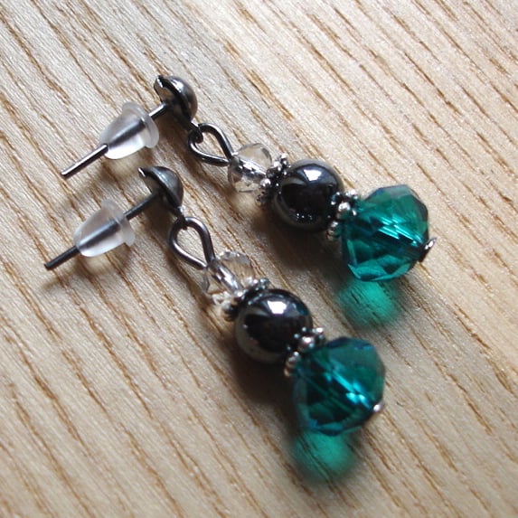 Sparkly Magnetic Hematite and Crystal Bead Earrings