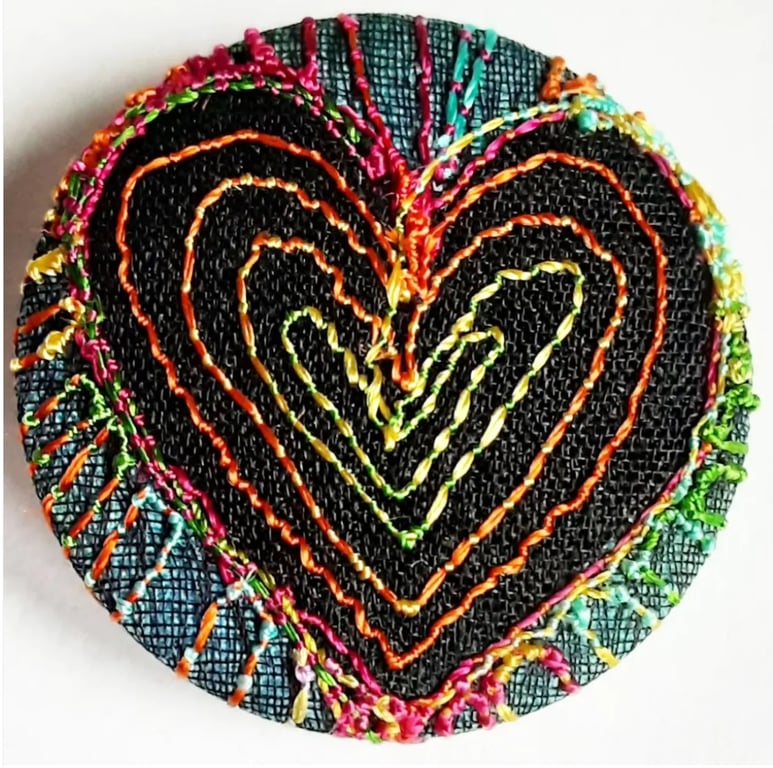 One Inch Badge Heart Fabric Badge with Free Machine Embroidery 