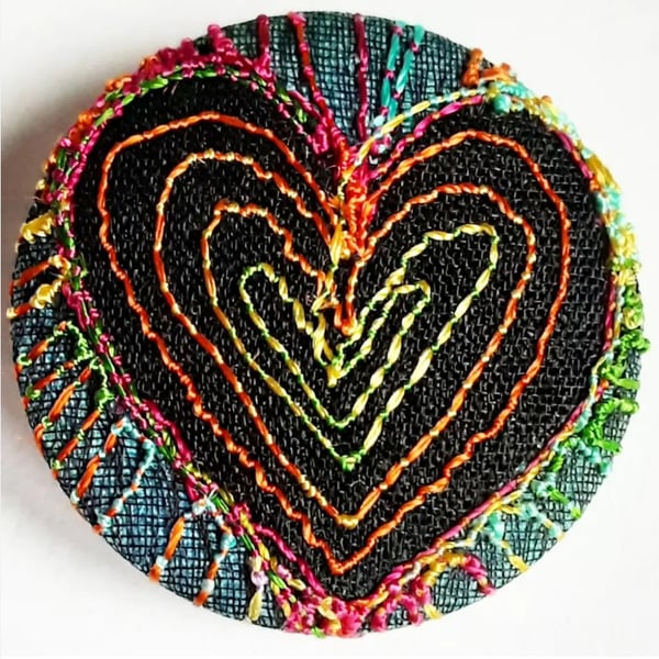 One Inch Badge Heart Fabric Badge with Free Machine Embroidery 