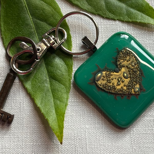 Fused glass bag charm : key ring