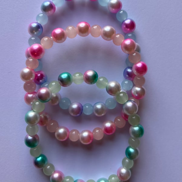 Set of three colourful glass beaded bracelets