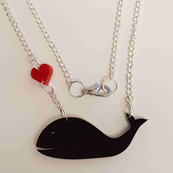 I love Whales Heart Necklace - Acrylic Necklace