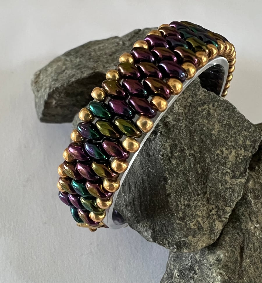 Slim SuperDuo Bracelet - Jet Iris Gold