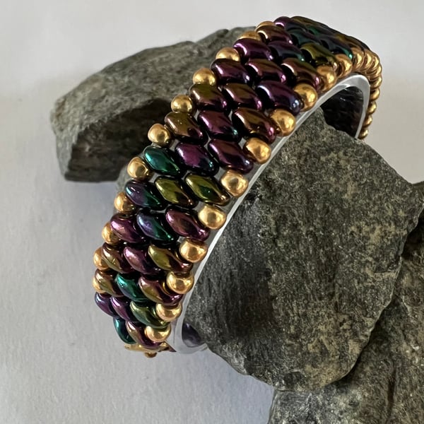 Slim SuperDuo Bracelet - Jet Iris Gold