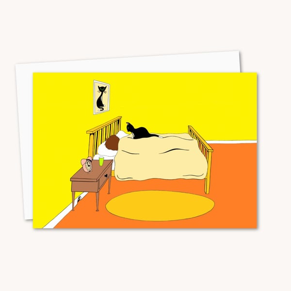 Funny Cat Greetings Card - Cute Hand Drawn Illustration for a Cat Lover