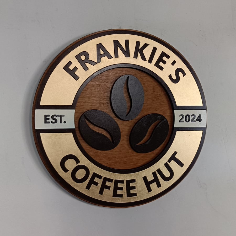 Large personalised coffee gold & brown retro style sign