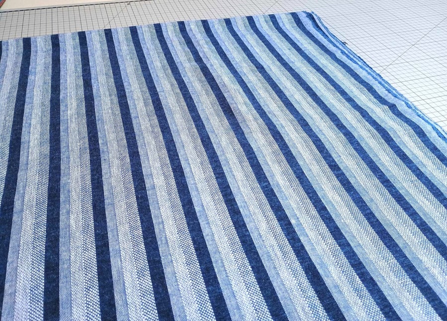 Indigo blue striped fabric - FQ, half or metre - Perfectly Imperfect Destash