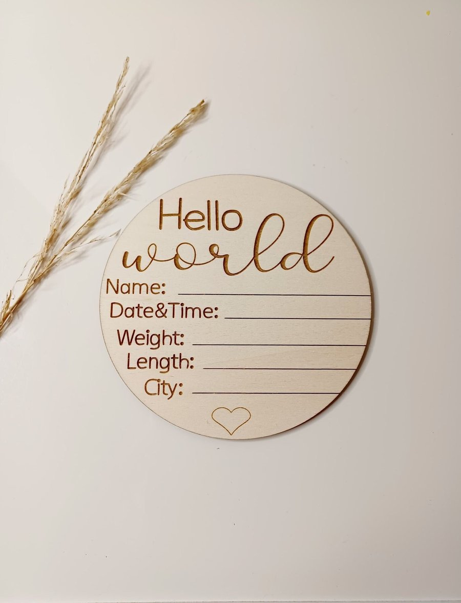 Hello World My Name Is Sign, Engraved Baby Name Plaque, Baby Name Sign, Baby Due