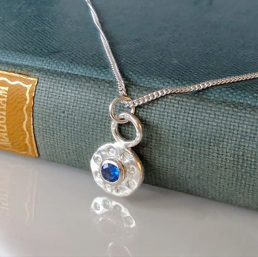 HANDMADE Recycled sterling silver Blue Spinel pendant