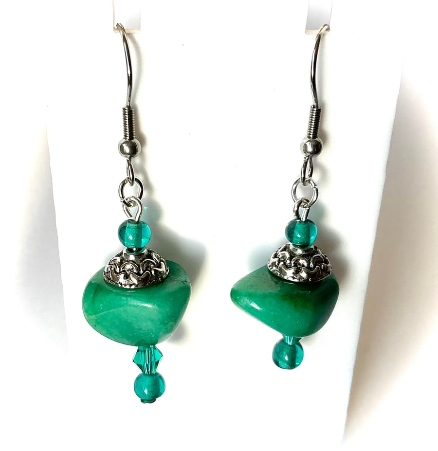 Teal Coloured Gemstone Drop Earrings