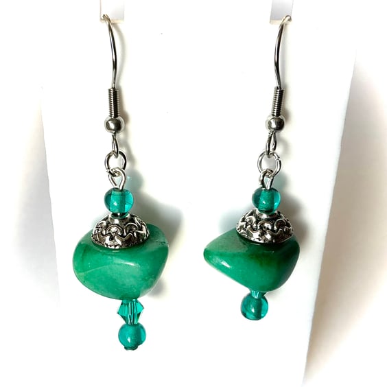 Teal Coloured Gemstone Drop Earrings