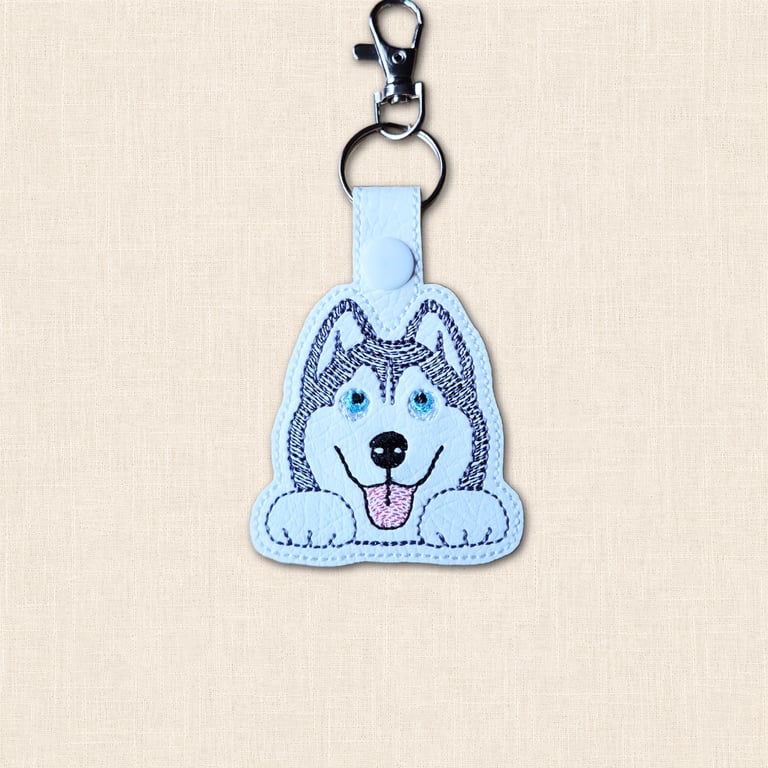 Kawaii Husky Keyring - Embroidered Cute Dog Bag Charm